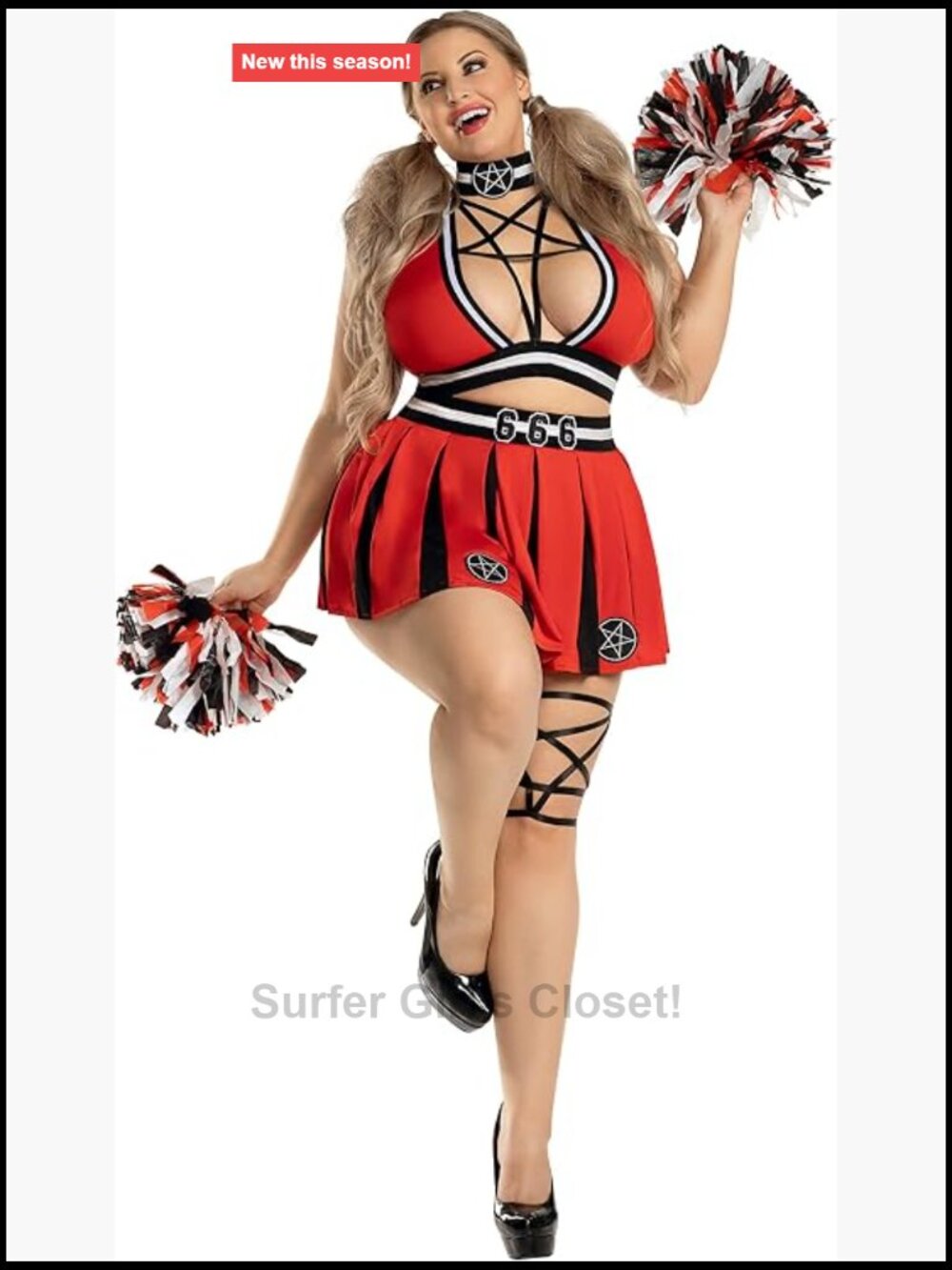 Plus Size Hellbent Cheerleader Costume with Pom-Poms